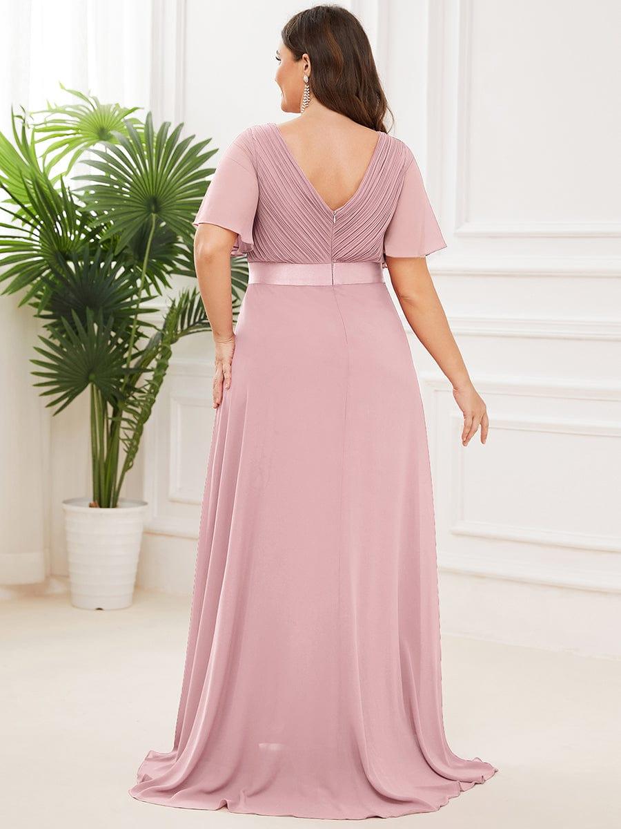 Marga | Vestido de dama de honor largo con corte imperio y mangas cortas con volantes