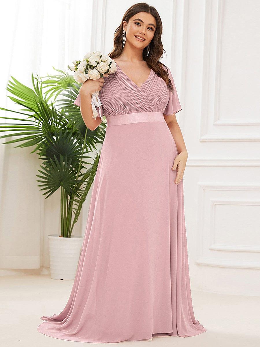 Marga | Vestido de dama de honor largo con corte imperio y mangas cortas con volantes