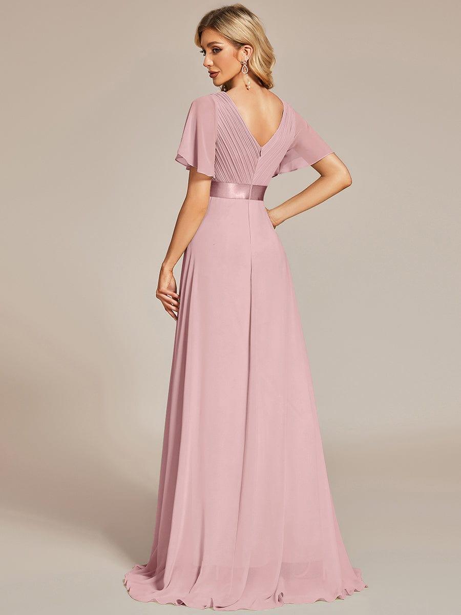 Marga | Vestido de dama de honor largo con corte imperio y mangas cortas con volantes