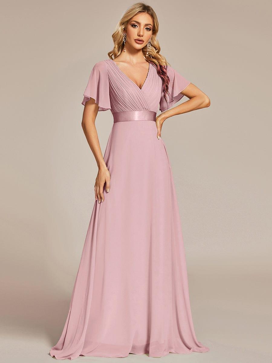 Marga | Vestido de dama de honor largo con corte imperio y mangas cortas con volantes