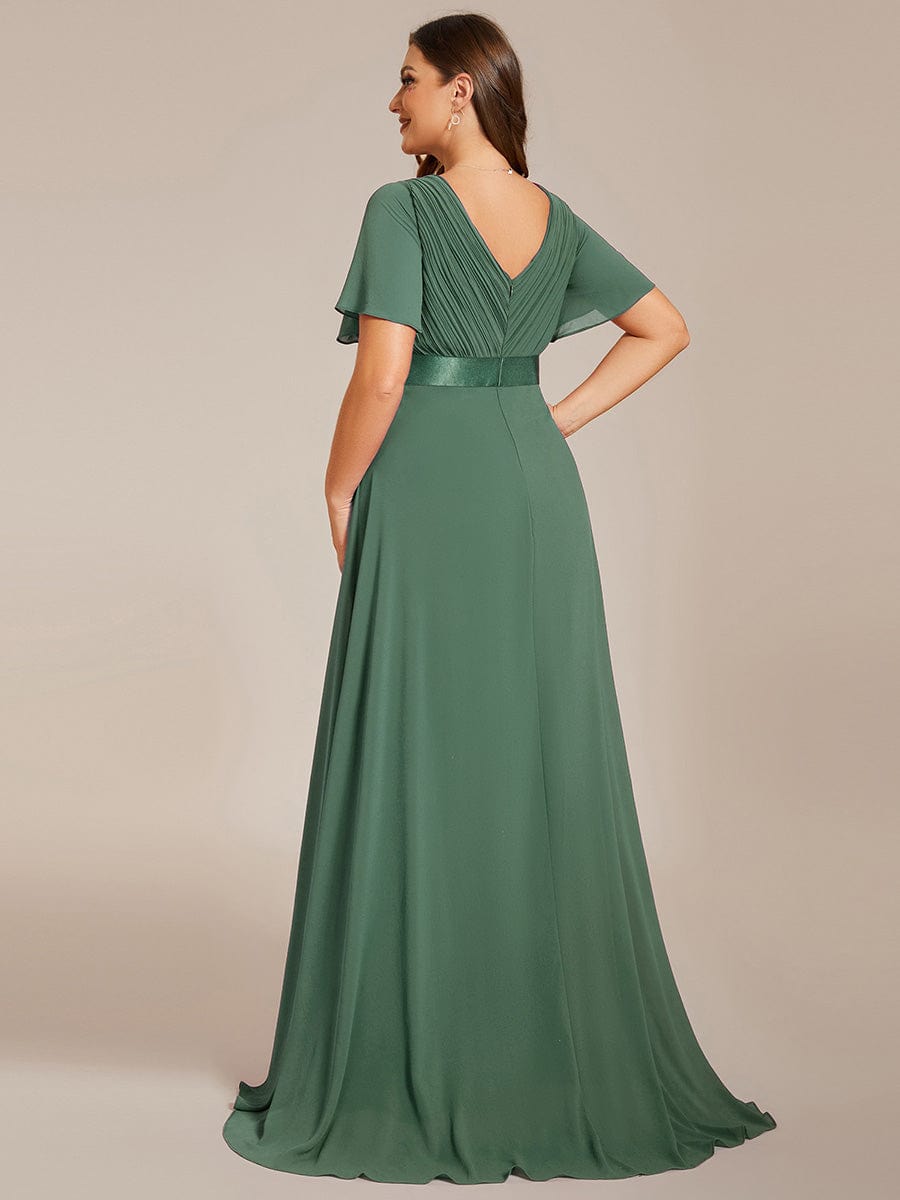 Marga | Vestido de dama de honor largo con corte imperio y mangas cortas con volantes