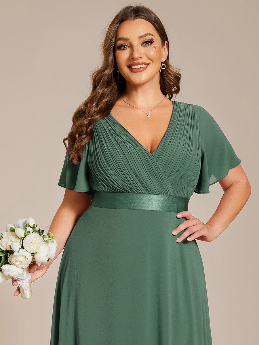 Marga | Vestido de dama de honor largo con corte imperio y mangas cortas con volantes