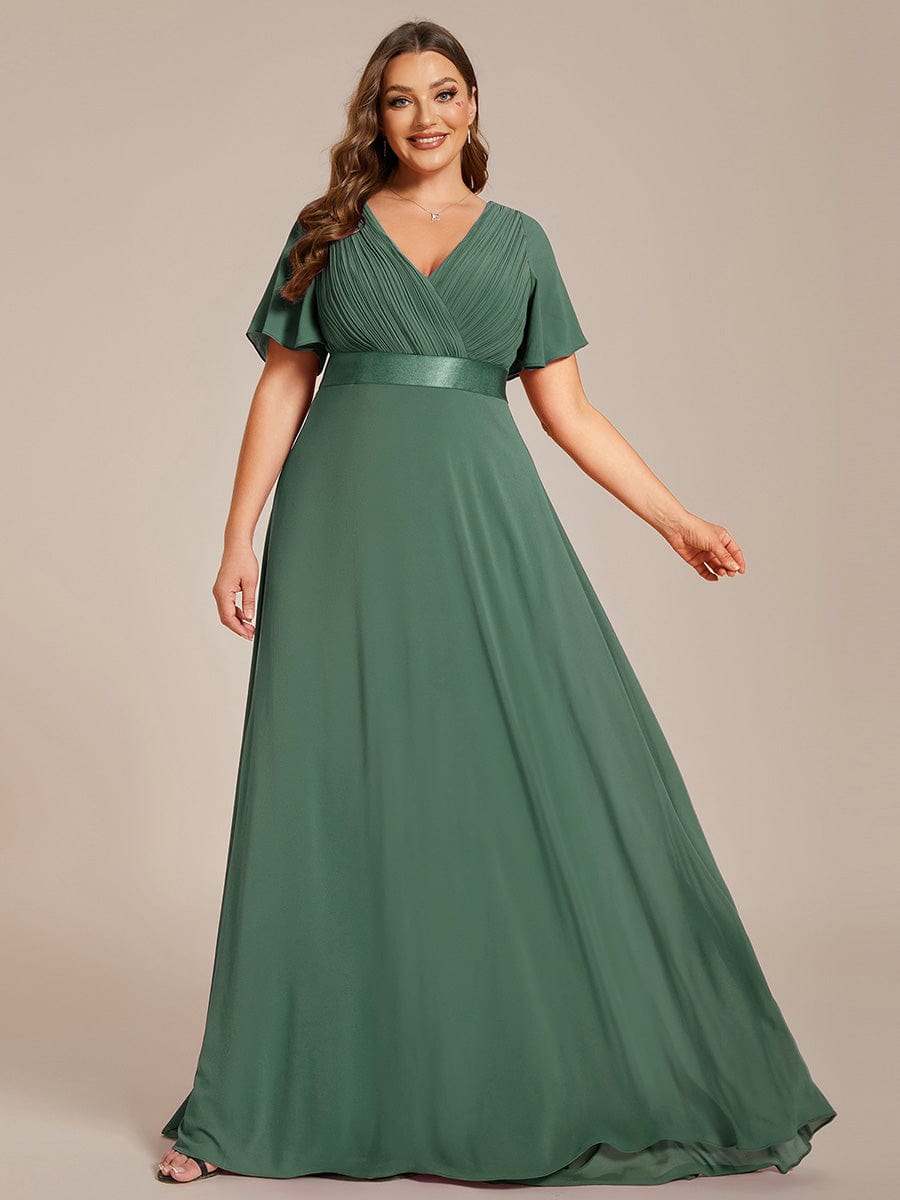 Marga | Vestido de dama de honor largo con corte imperio y mangas cortas con volantes