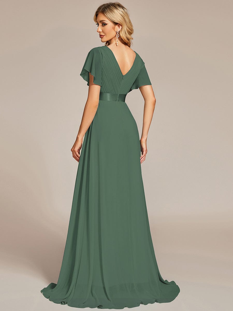 Marga | Vestido de dama de honor largo con corte imperio y mangas cortas con volantes