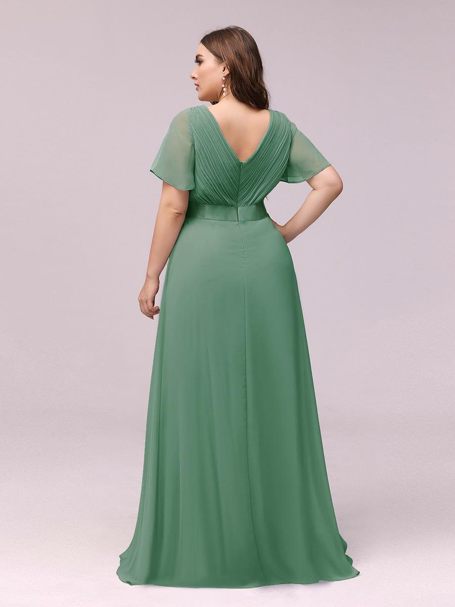 Marga | Vestido de dama de honor largo con corte imperio y mangas cortas con volantes