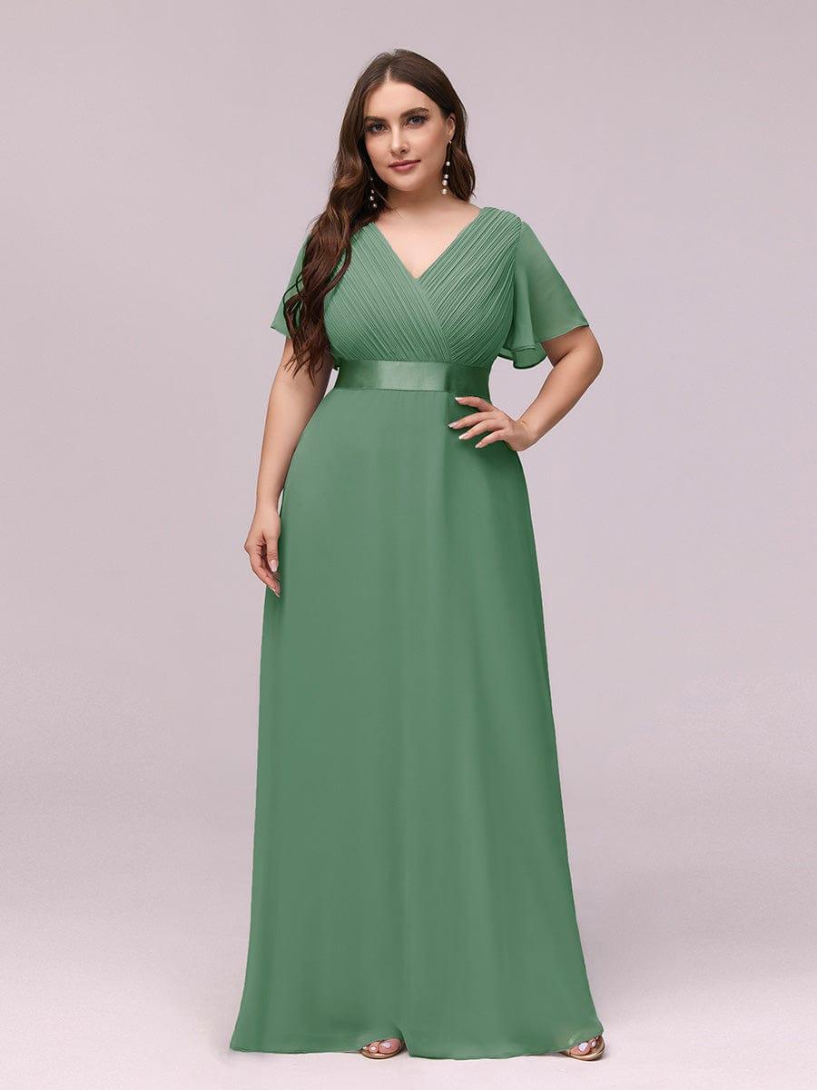 Marga | Vestido de dama de honor largo con corte imperio y mangas cortas con volantes