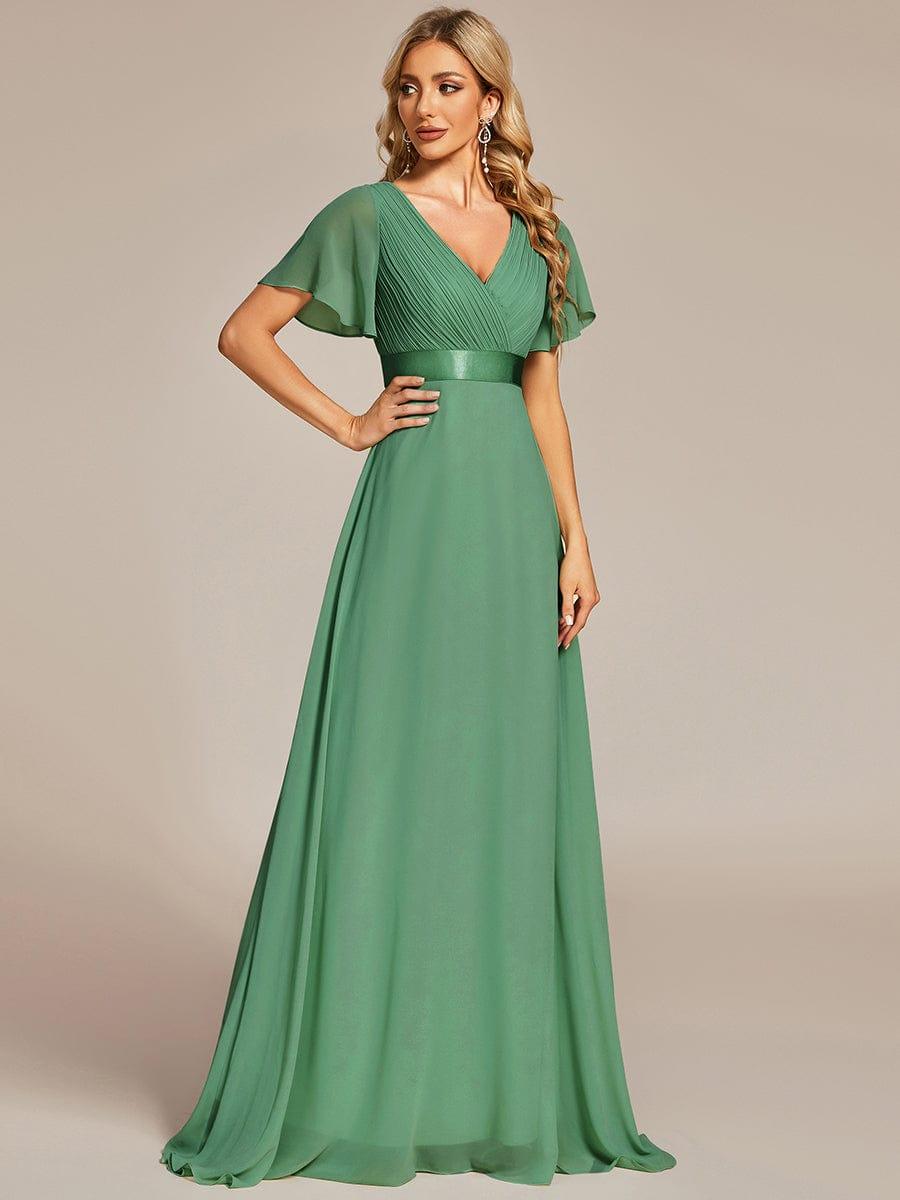 Marga | Vestido de dama de honor largo con corte imperio y mangas cortas con volantes