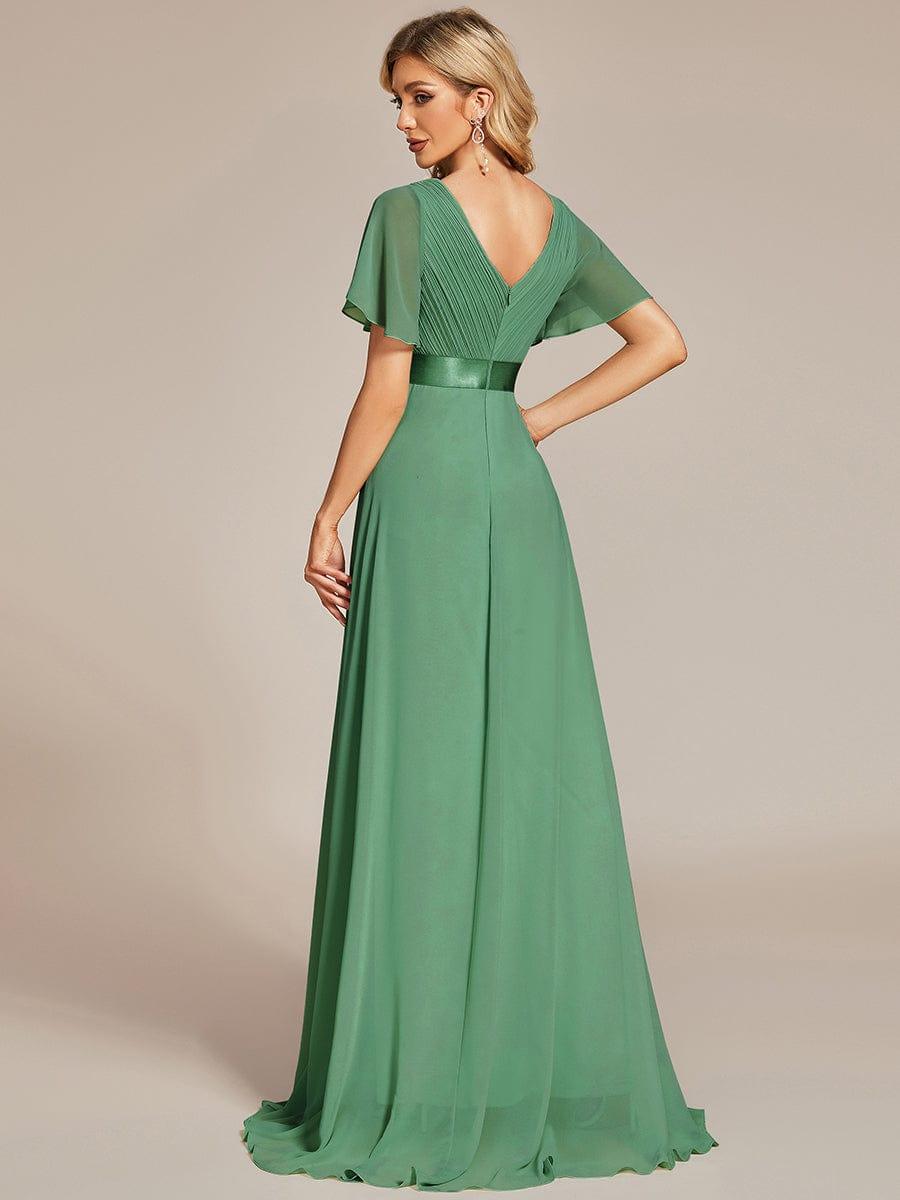 Marga | Vestido de dama de honor largo con corte imperio y mangas cortas con volantes