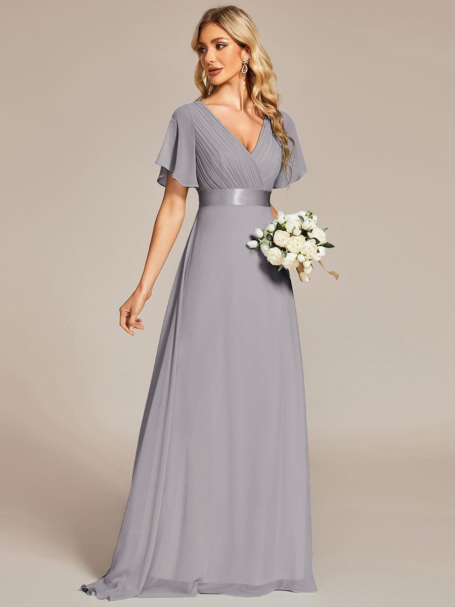 Marga | Vestido de dama de honor largo con corte imperio y mangas cortas con volantes