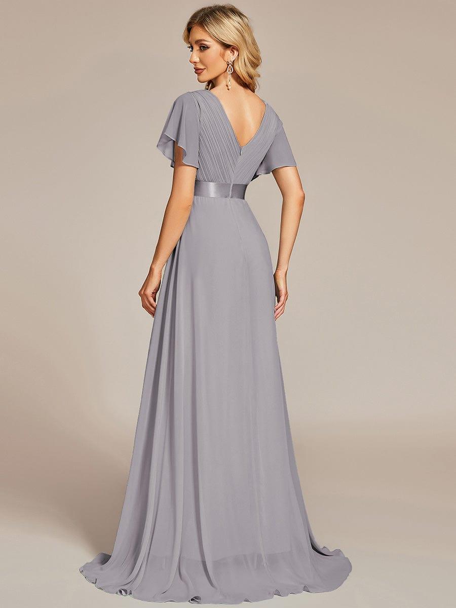 Marga | Vestido de dama de honor largo con corte imperio y mangas cortas con volantes