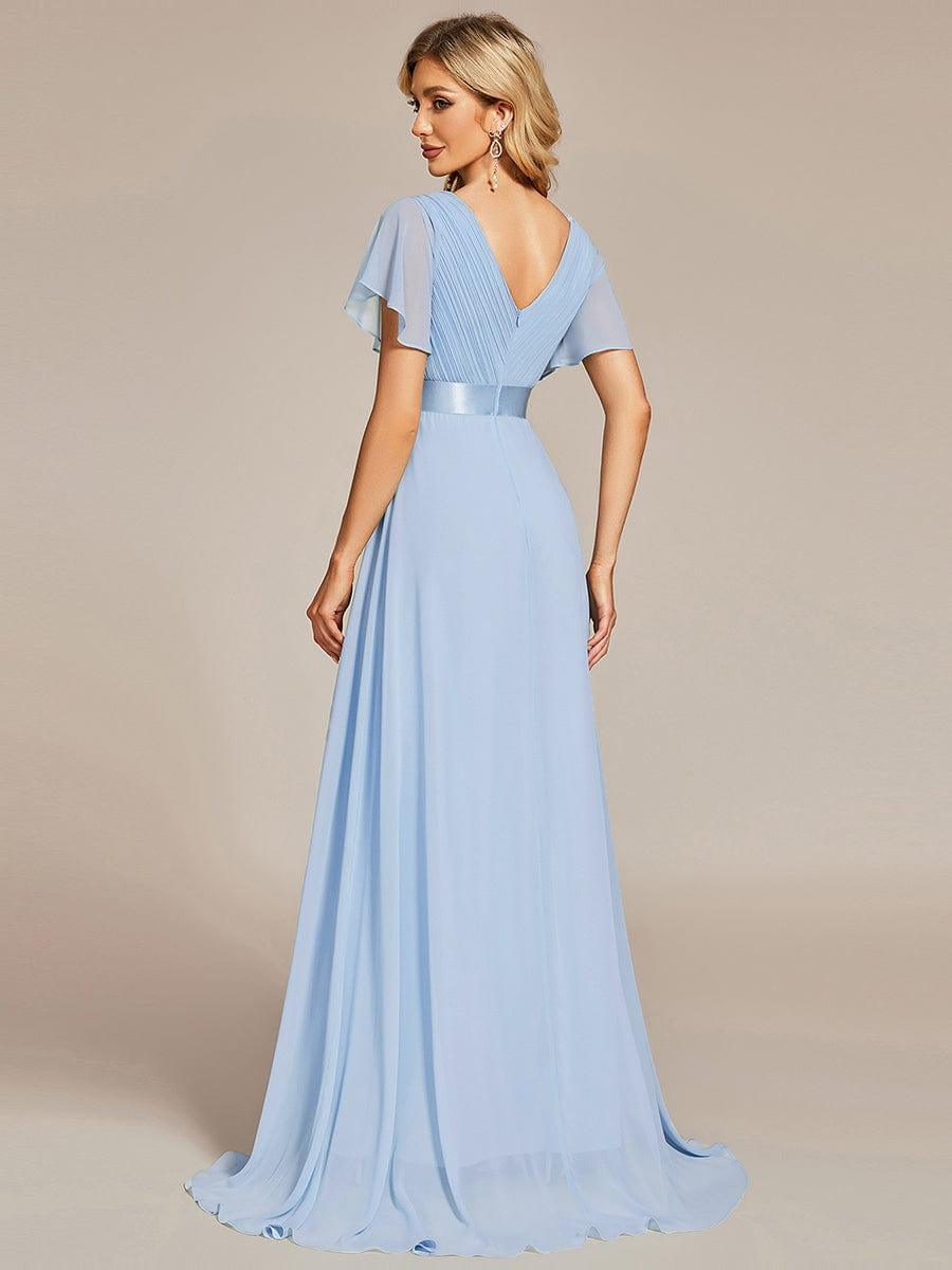 Marga | Vestido de dama de honor largo con corte imperio y mangas cortas con volantes