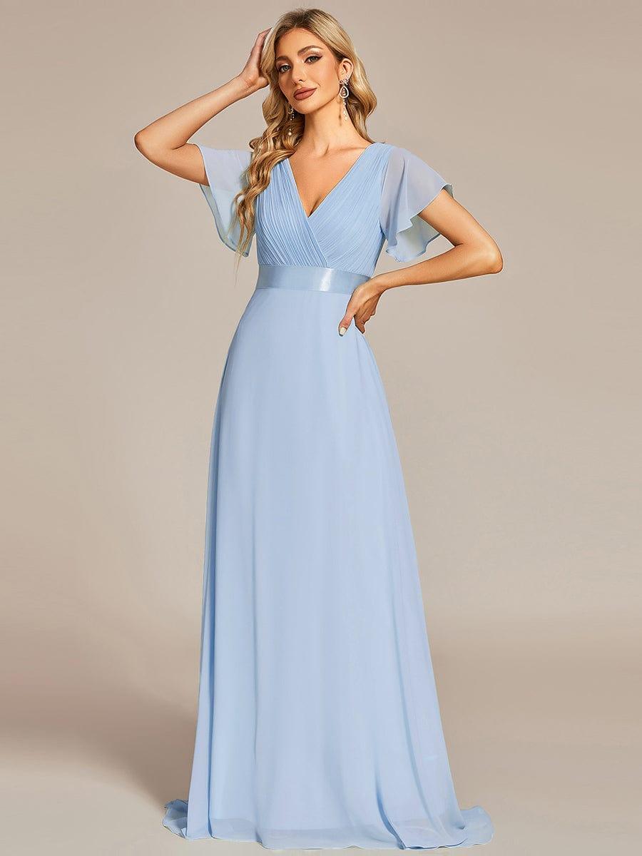 Marga | Vestido de dama de honor largo con corte imperio y mangas cortas con volantes
