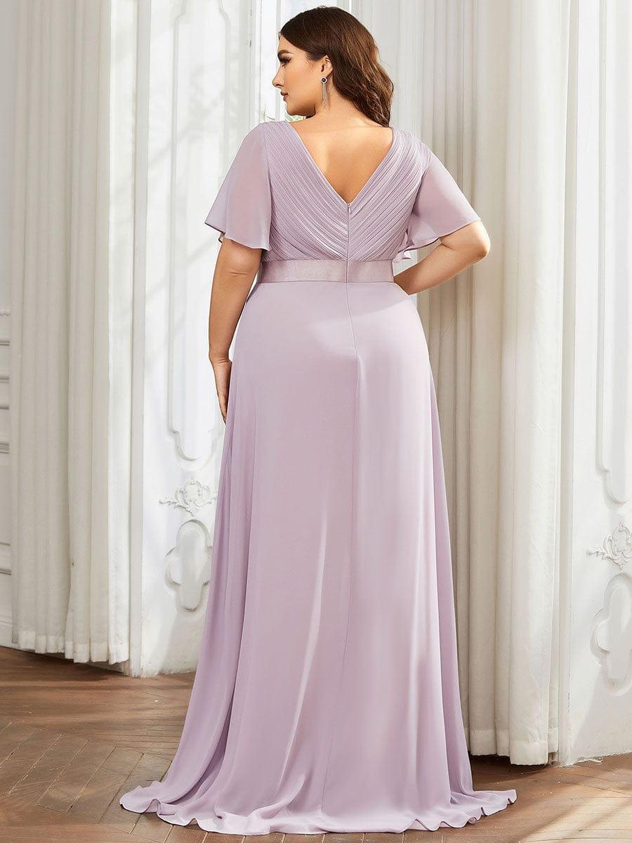 Marga | Vestido de dama de honor largo con corte imperio y mangas cortas con volantes