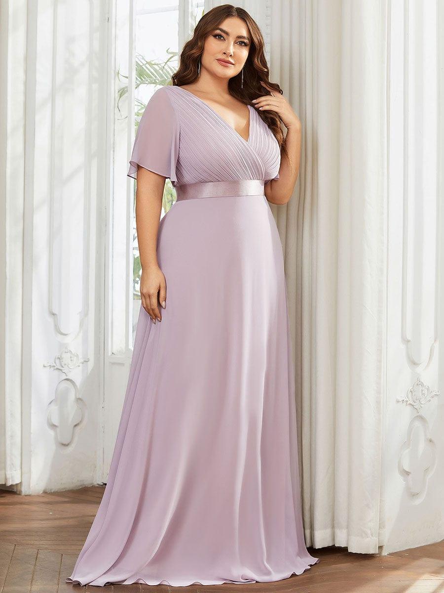 Marga | Vestido de dama de honor largo con corte imperio y mangas cortas con volantes