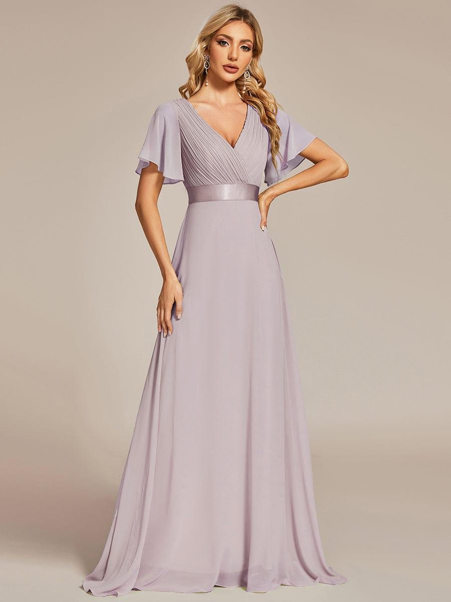 Marga | Vestido de dama de honor largo con corte imperio y mangas cortas con volantes