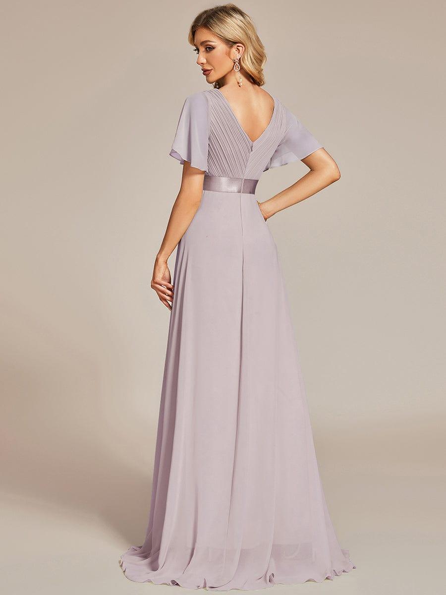 Marga | Vestido de dama de honor largo con corte imperio y mangas cortas con volantes