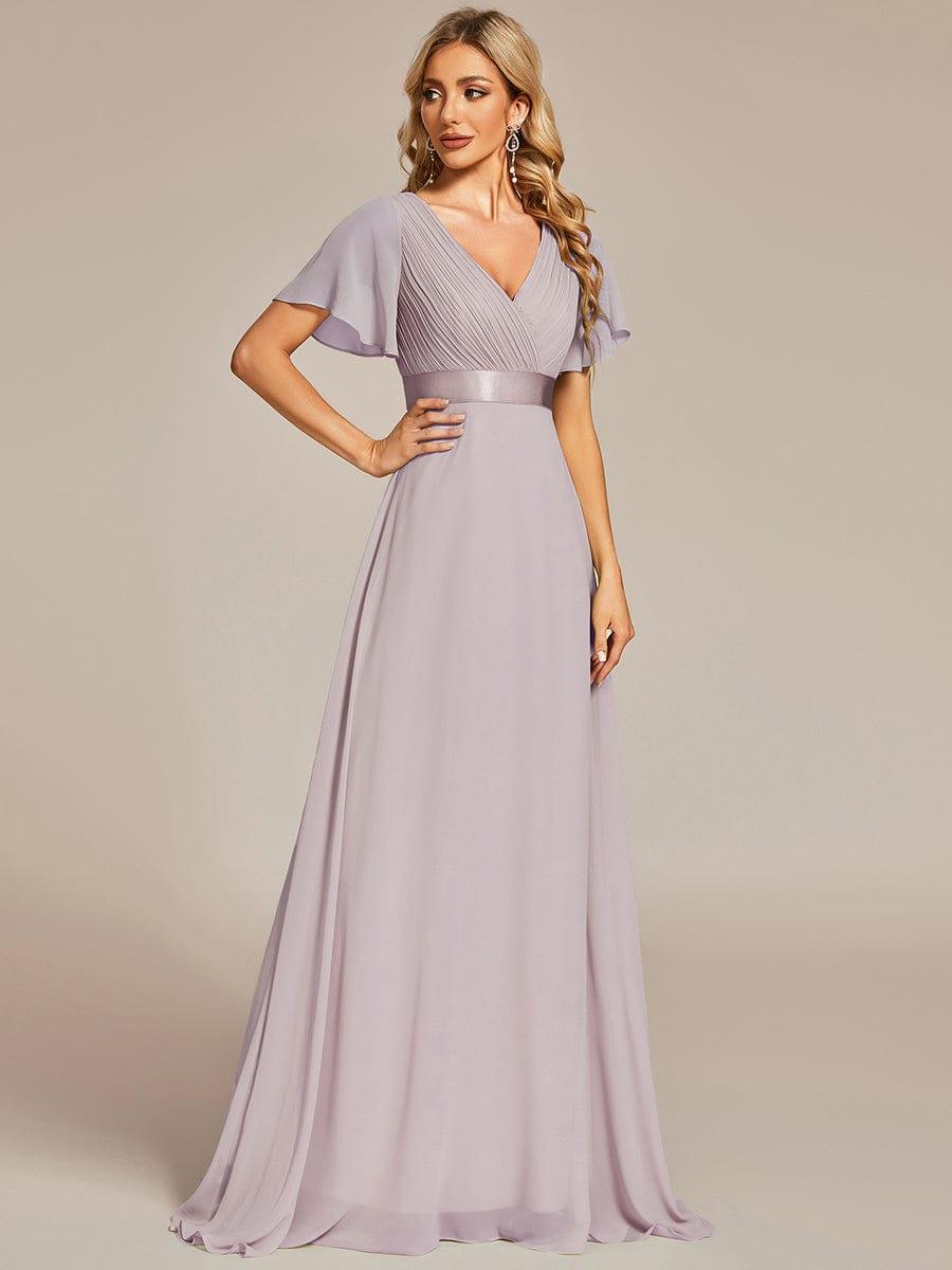 Marga | Vestido de dama de honor largo con corte imperio y mangas cortas con volantes