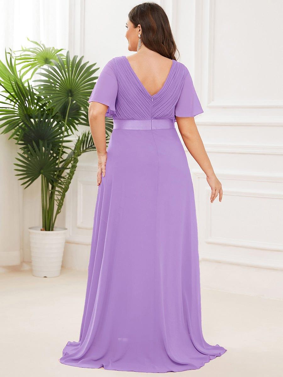 Marga | Vestido de dama de honor largo con corte imperio y mangas cortas con volantes