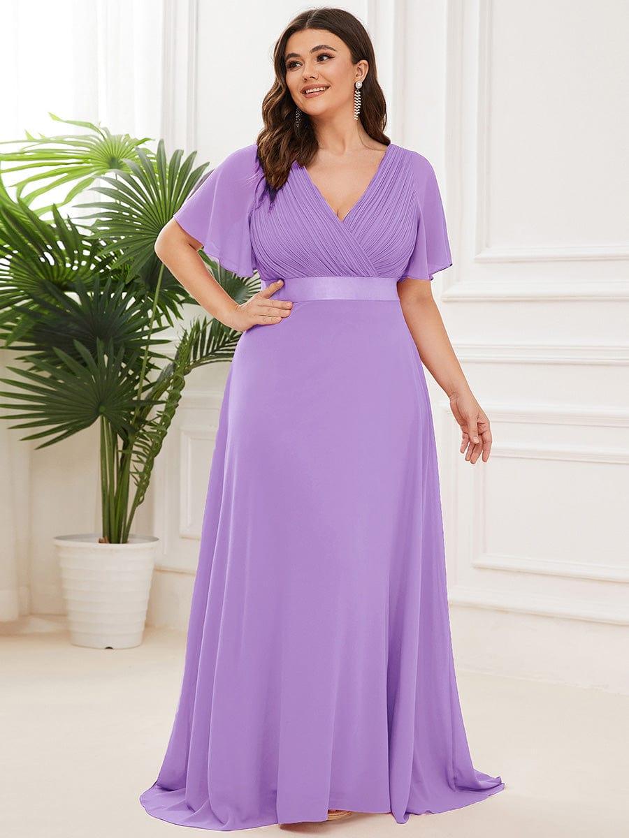 Marga | Vestido de dama de honor largo con corte imperio y mangas cortas con volantes