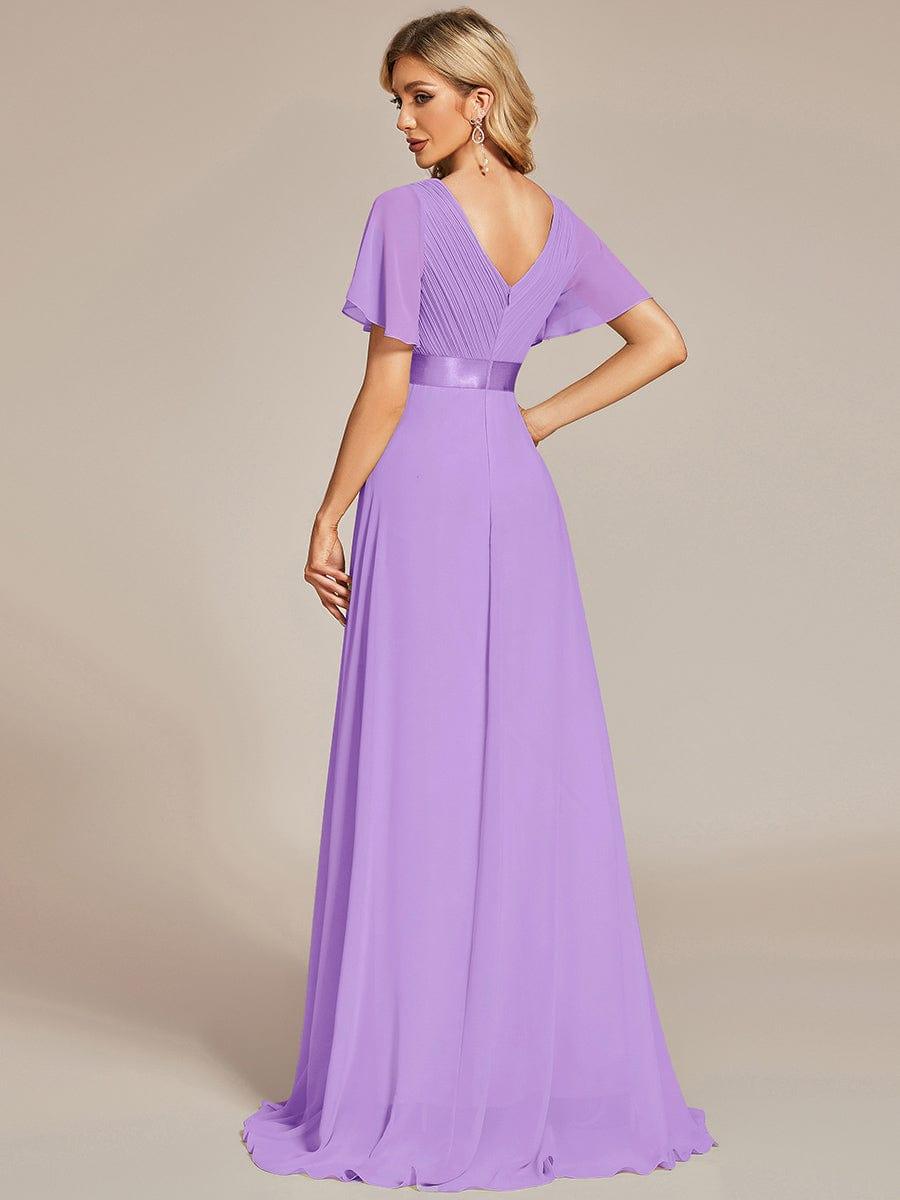 Marga | Vestido de dama de honor largo con corte imperio y mangas cortas con volantes