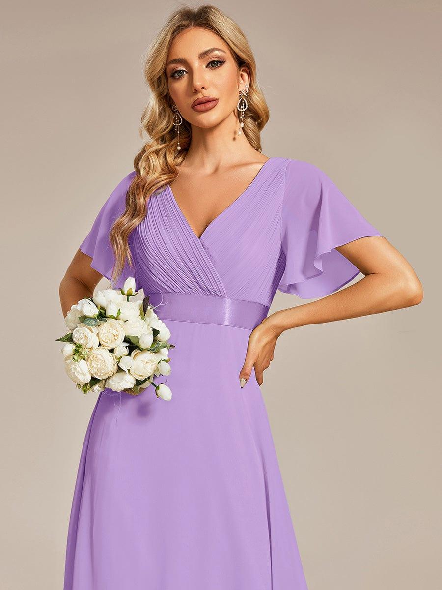 Marga | Vestido de dama de honor largo con corte imperio y mangas cortas con volantes