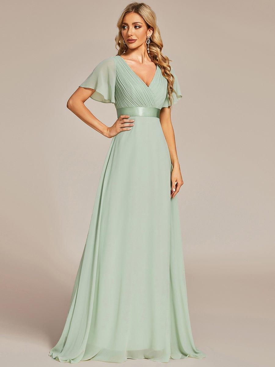 Marga | Vestido de dama de honor largo con corte imperio y mangas cortas con volantes