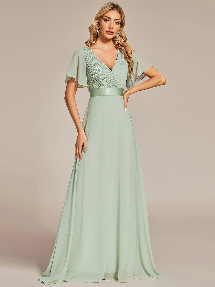 Marga | Vestido de dama de honor largo con corte imperio y mangas cortas con volantes