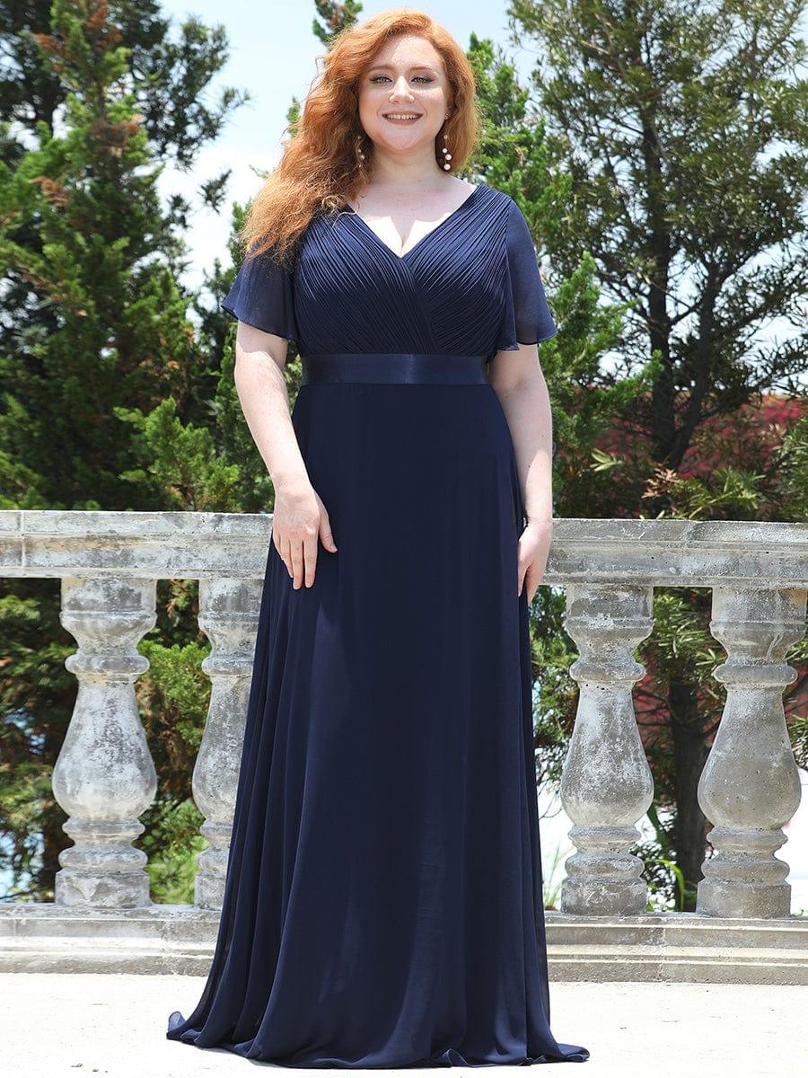 Marga | Vestido de dama de honor largo con corte imperio y mangas cortas con volantes