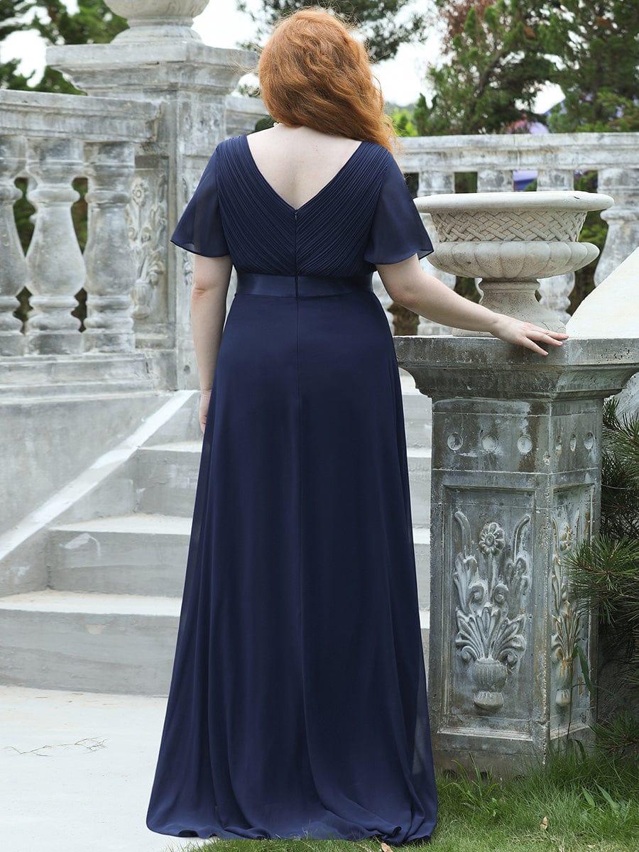 Marga | Vestido de dama de honor largo con corte imperio y mangas cortas con volantes