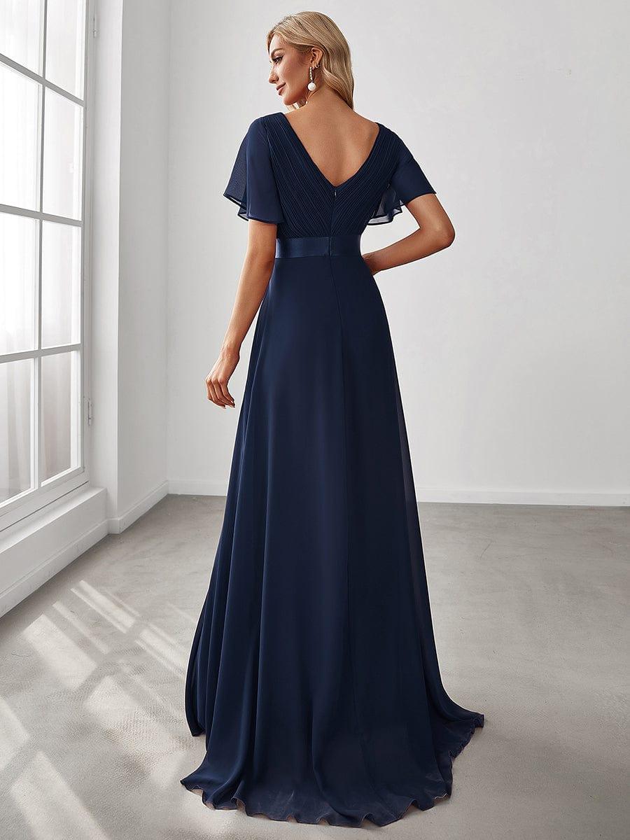 Marga | Vestido de dama de honor largo con corte imperio y mangas cortas con volantes