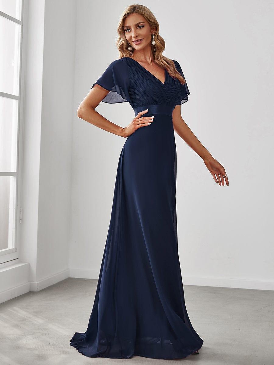 Marga | Vestido de dama de honor largo con corte imperio y mangas cortas con volantes