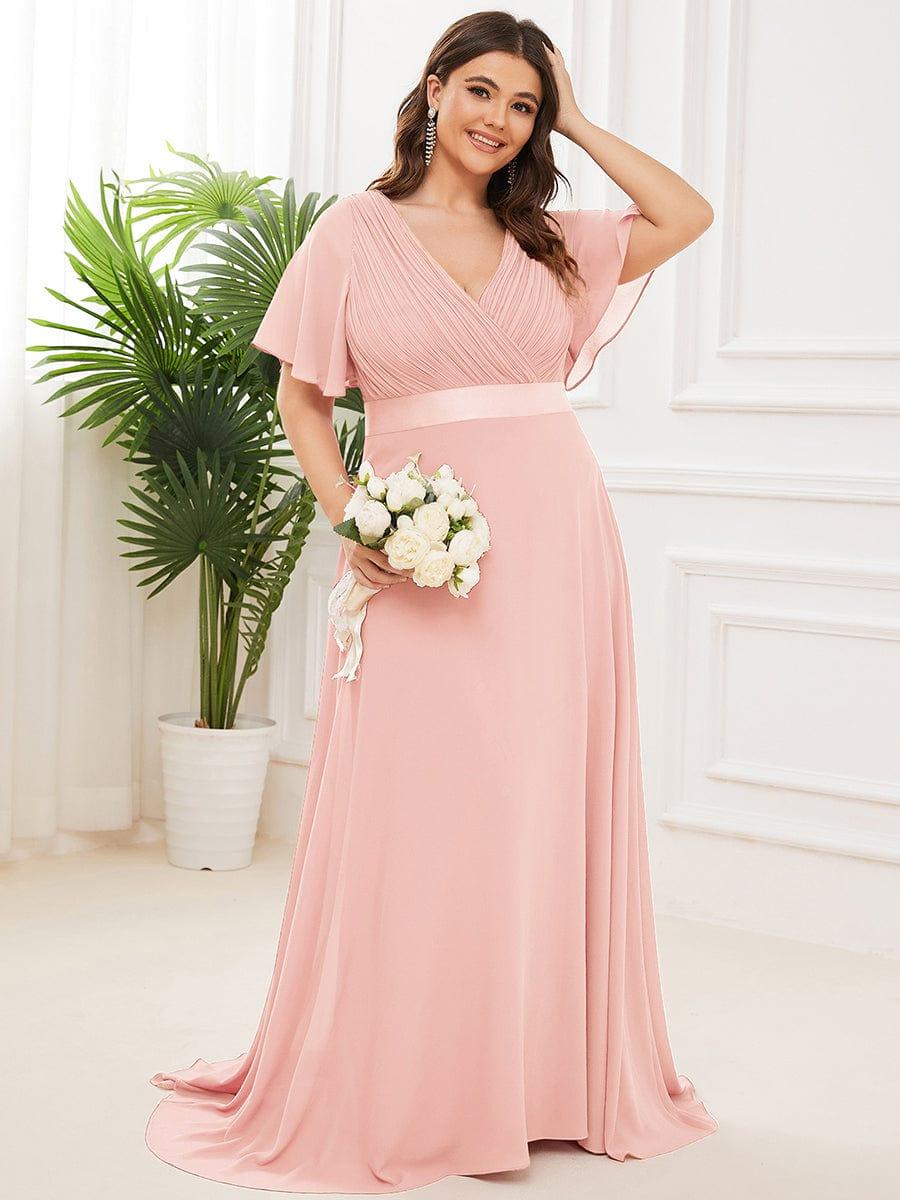 Marga | Vestido de dama de honor largo con corte imperio y mangas cortas con volantes