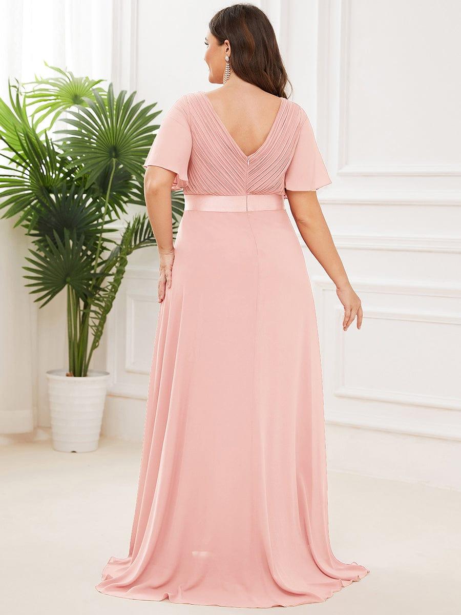 Marga | Vestido de dama de honor largo con corte imperio y mangas cortas con volantes