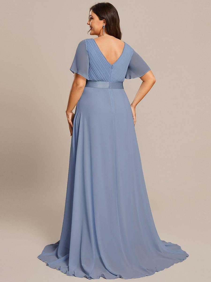 Marga | Vestido de dama de honor largo con corte imperio y mangas cortas con volantes