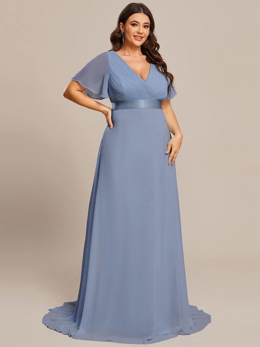 Marga | Vestido de dama de honor largo con corte imperio y mangas cortas con volantes