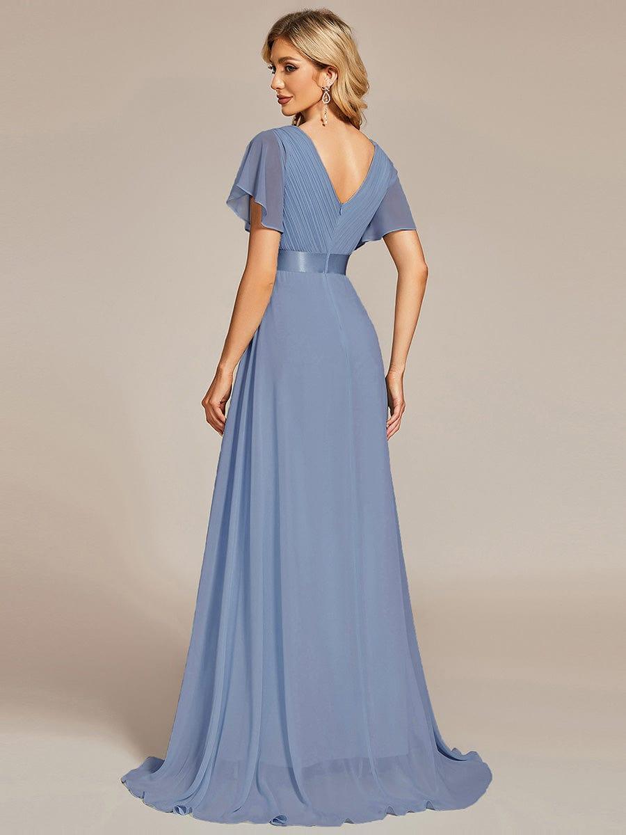 Marga | Vestido de dama de honor largo con corte imperio y mangas cortas con volantes