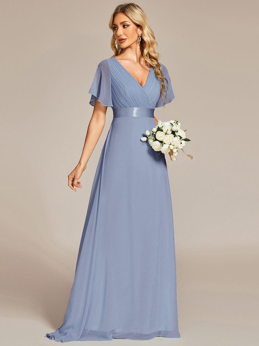 Marga | Vestido de dama de honor largo con corte imperio y mangas cortas con volantes