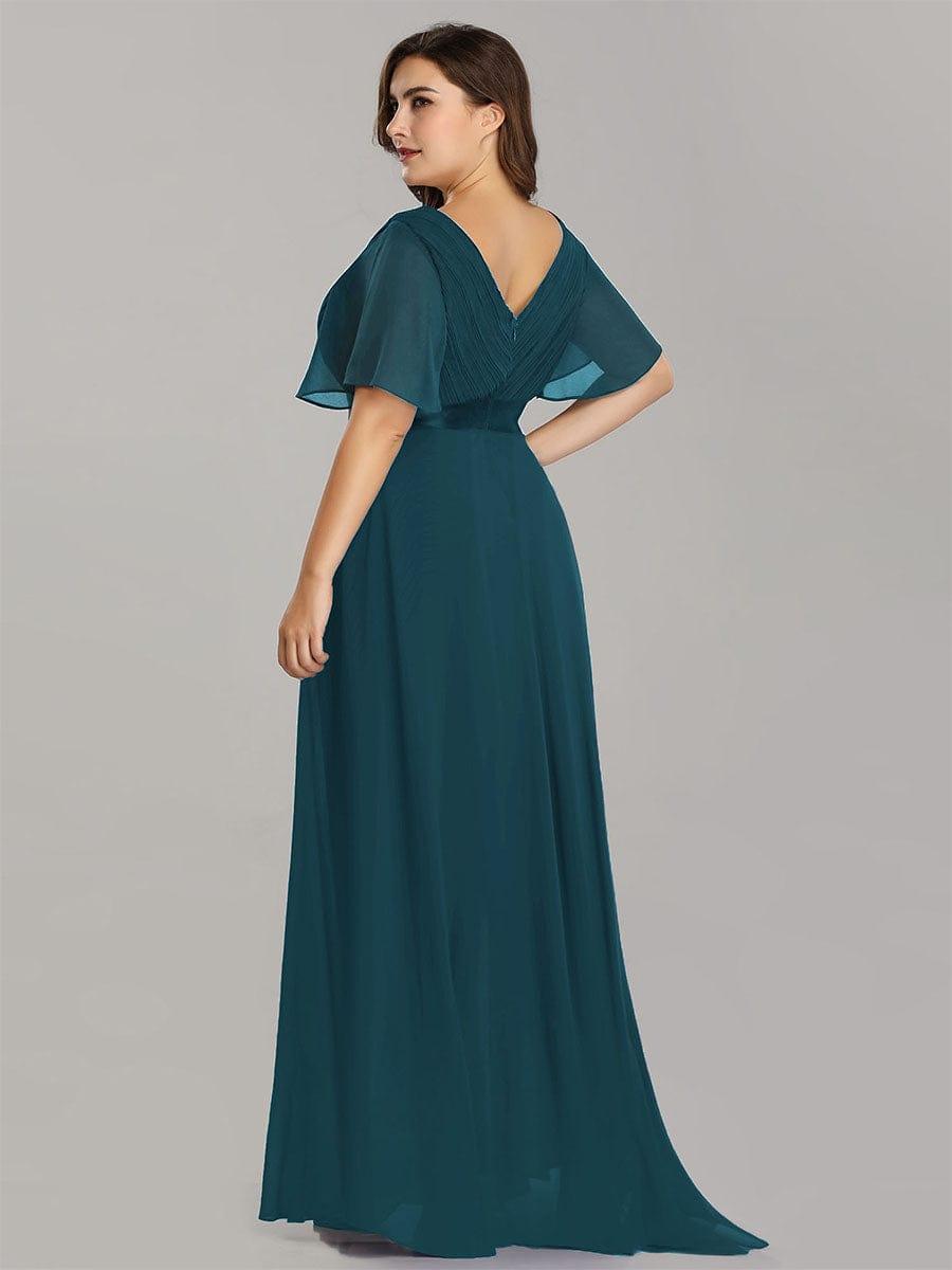 Marga | Vestido de dama de honor largo con corte imperio y mangas cortas con volantes