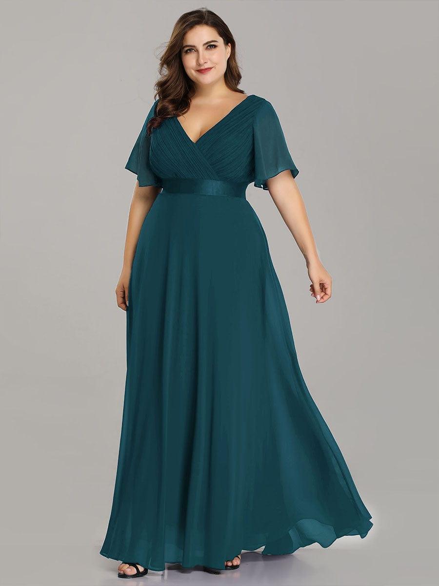 Marga | Vestido de dama de honor largo con corte imperio y mangas cortas con volantes
