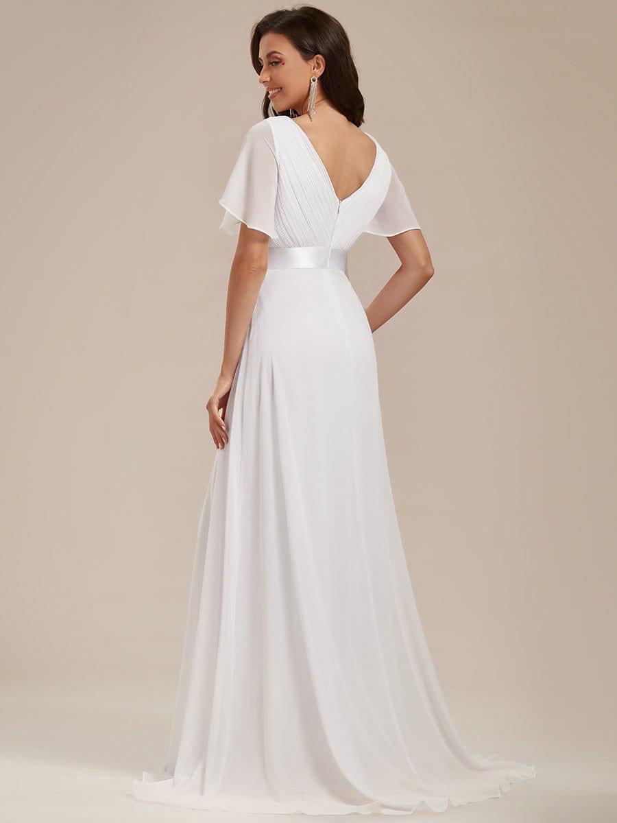 Marga | Vestido de dama de honor largo con corte imperio y mangas cortas con volantes