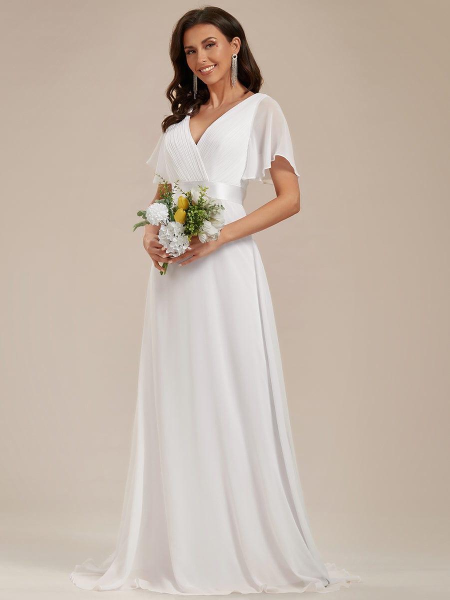 Marga | Vestido de dama de honor largo con corte imperio y mangas cortas con volantes