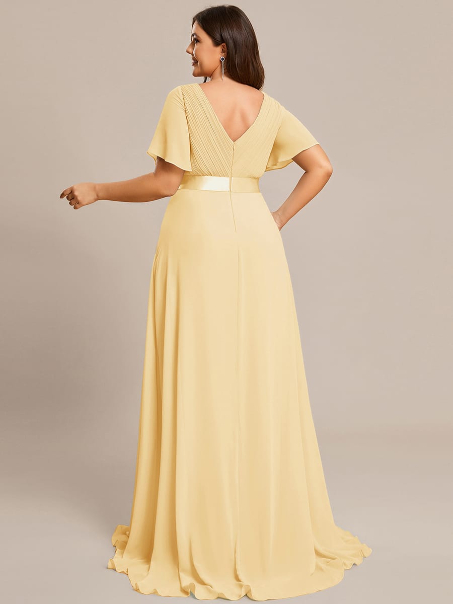 Marga | Vestido de dama de honor largo con corte imperio y mangas cortas con volantes