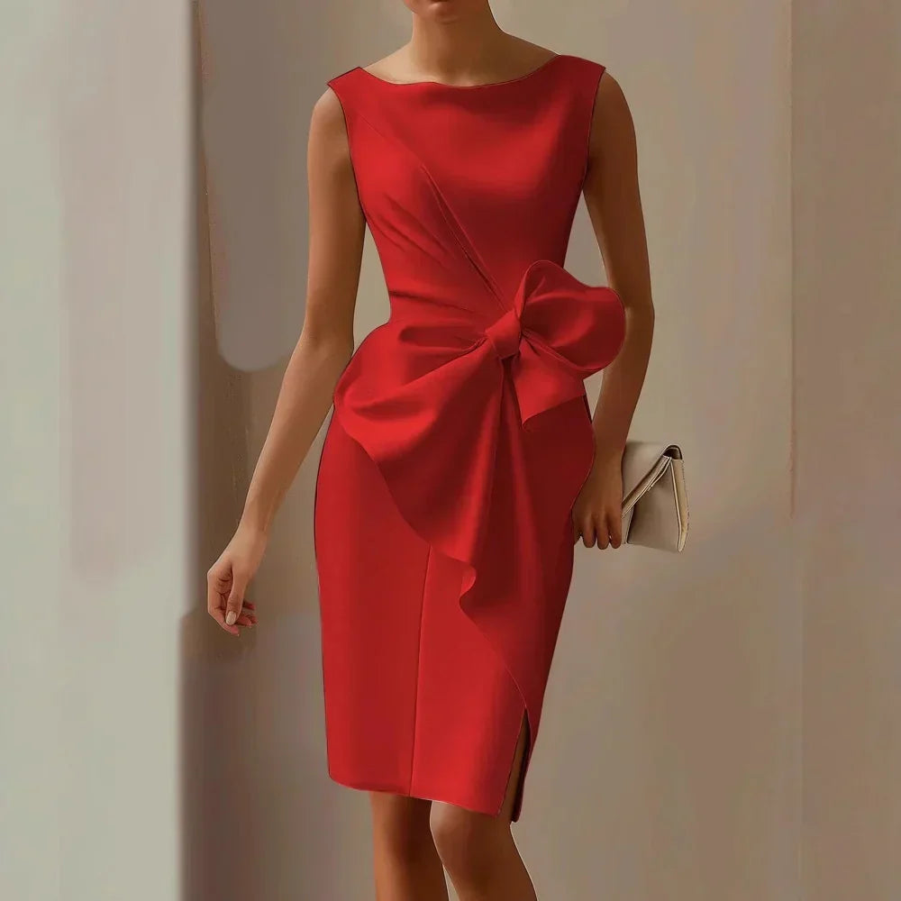 Laura | Vestido Elegante De Satén Ajustado Con Lazo