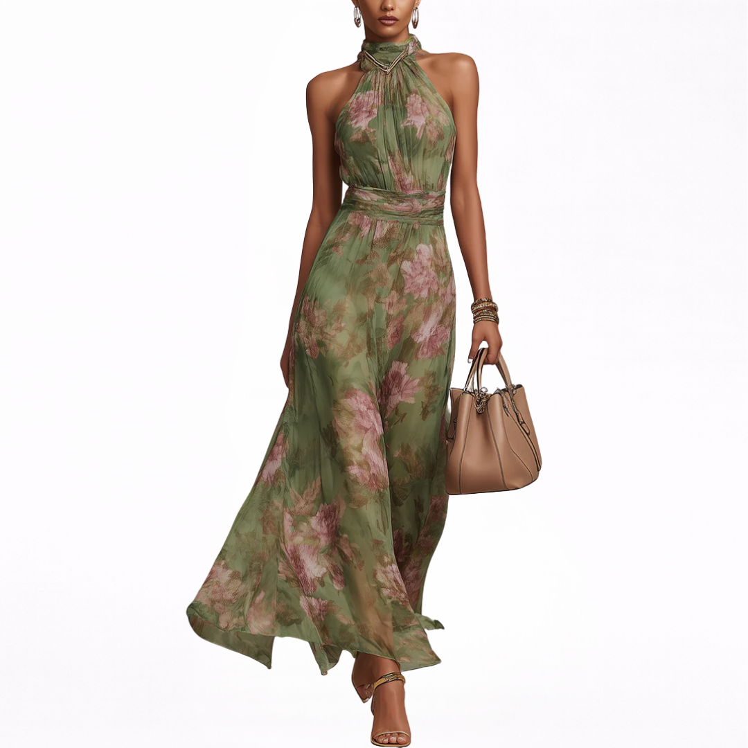 Aya | Vestido largo con estampado floral y cuello halter
