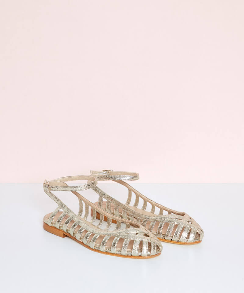 Sandalias cut-out Plata en punta redonda con tira al tobillo