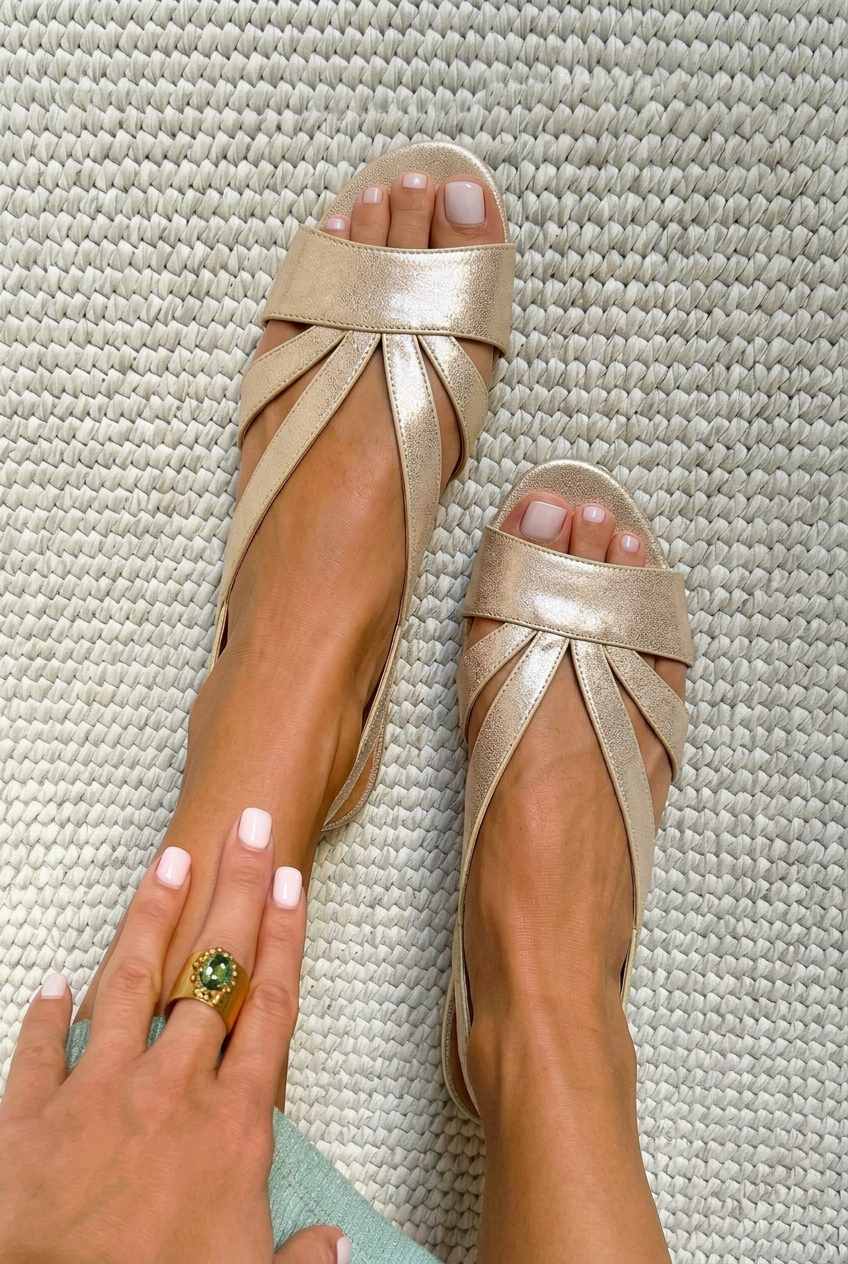 Sandalias slingback metalizadas bajas de punta abierta con tiras [Pre-venta]