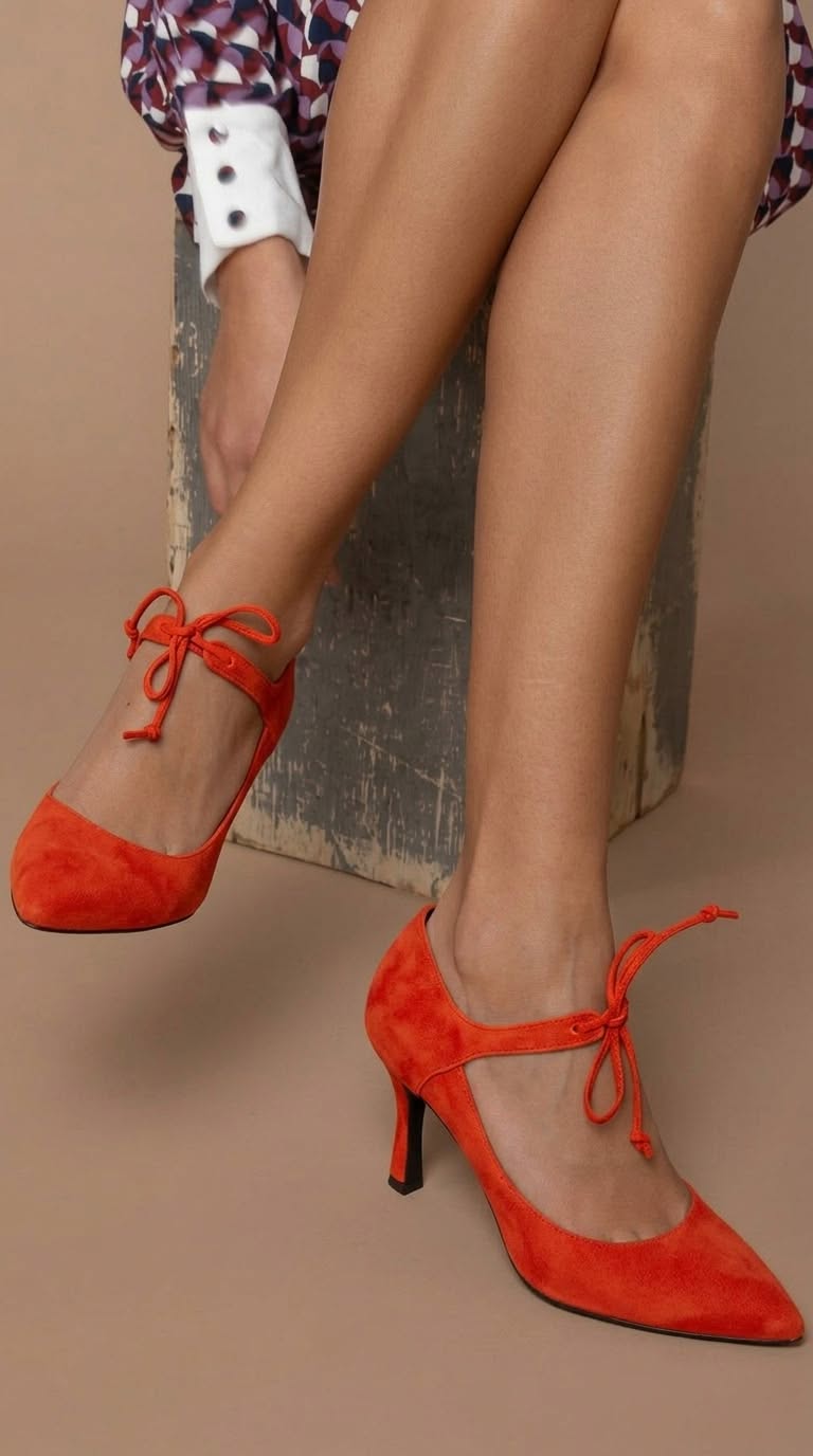Zapatos de salón de ante en punta con lazo y tacón medio