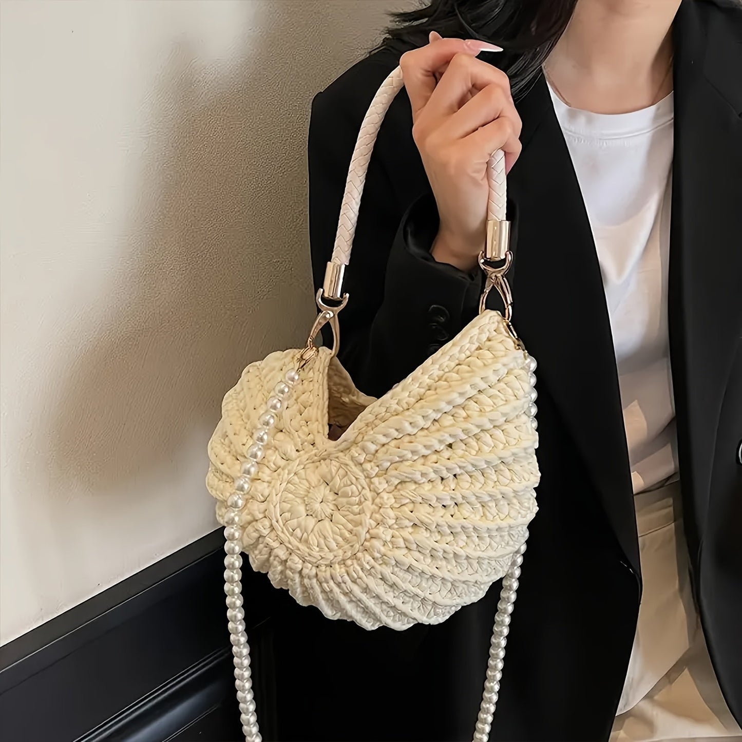 Orsola | Bolso Tote Trenzado con Correa de Cadena - Negro