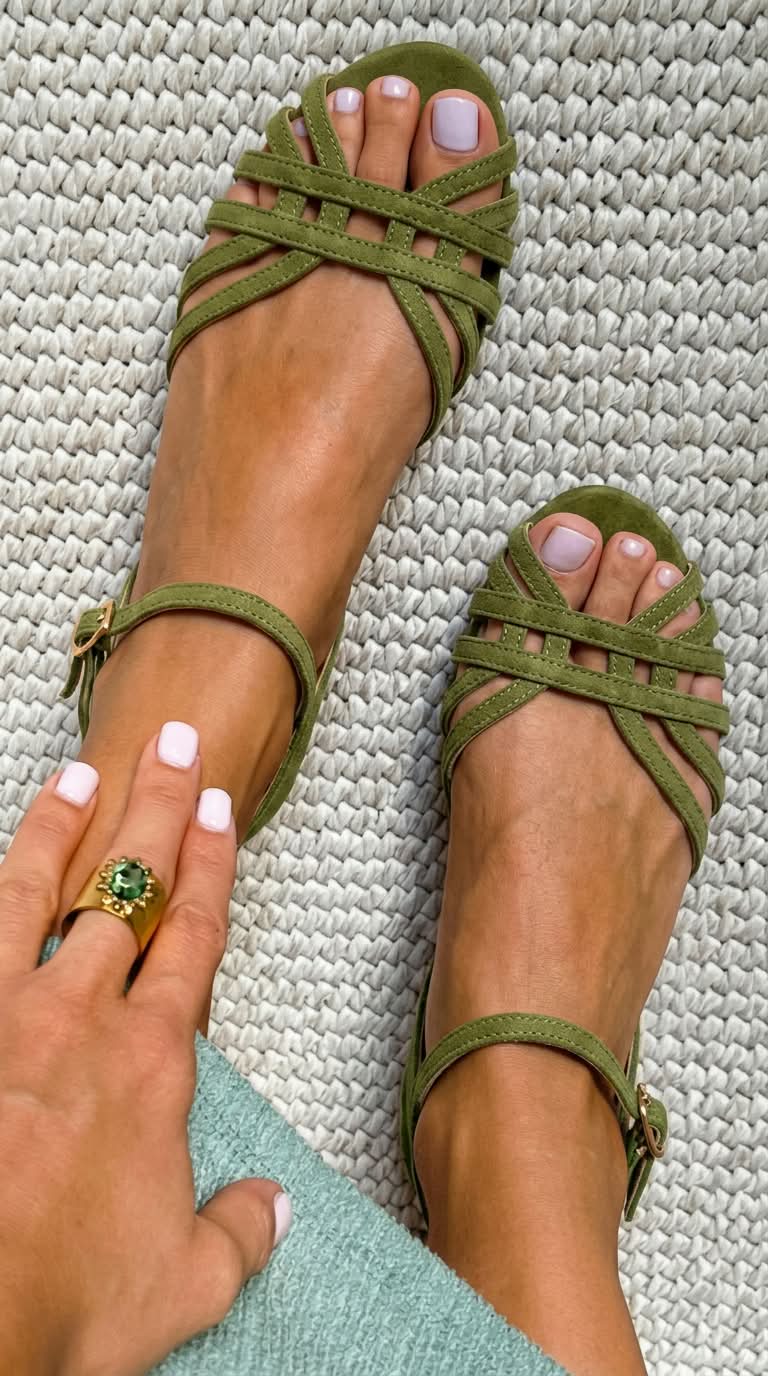 Sandalias de ante bajas Cuero con hebilla al tobillo y tiras múltiples