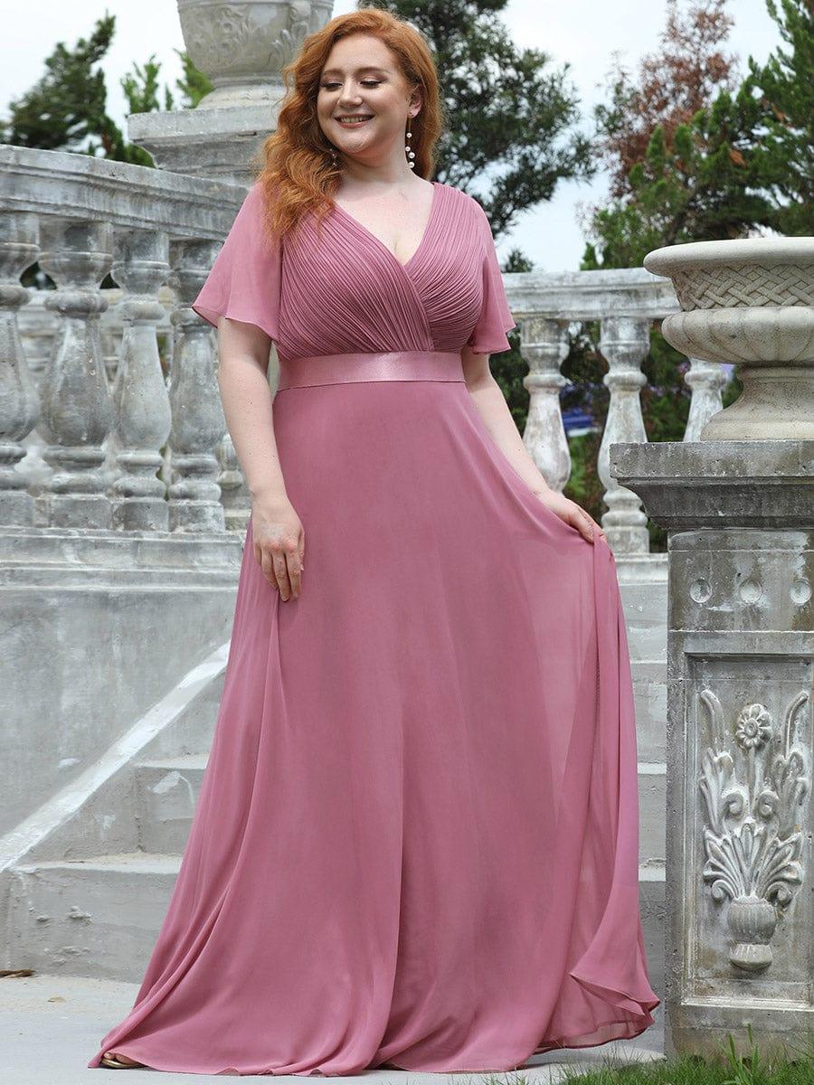 Marga | Vestido de dama de honor largo con corte imperio y mangas cortas con volantes